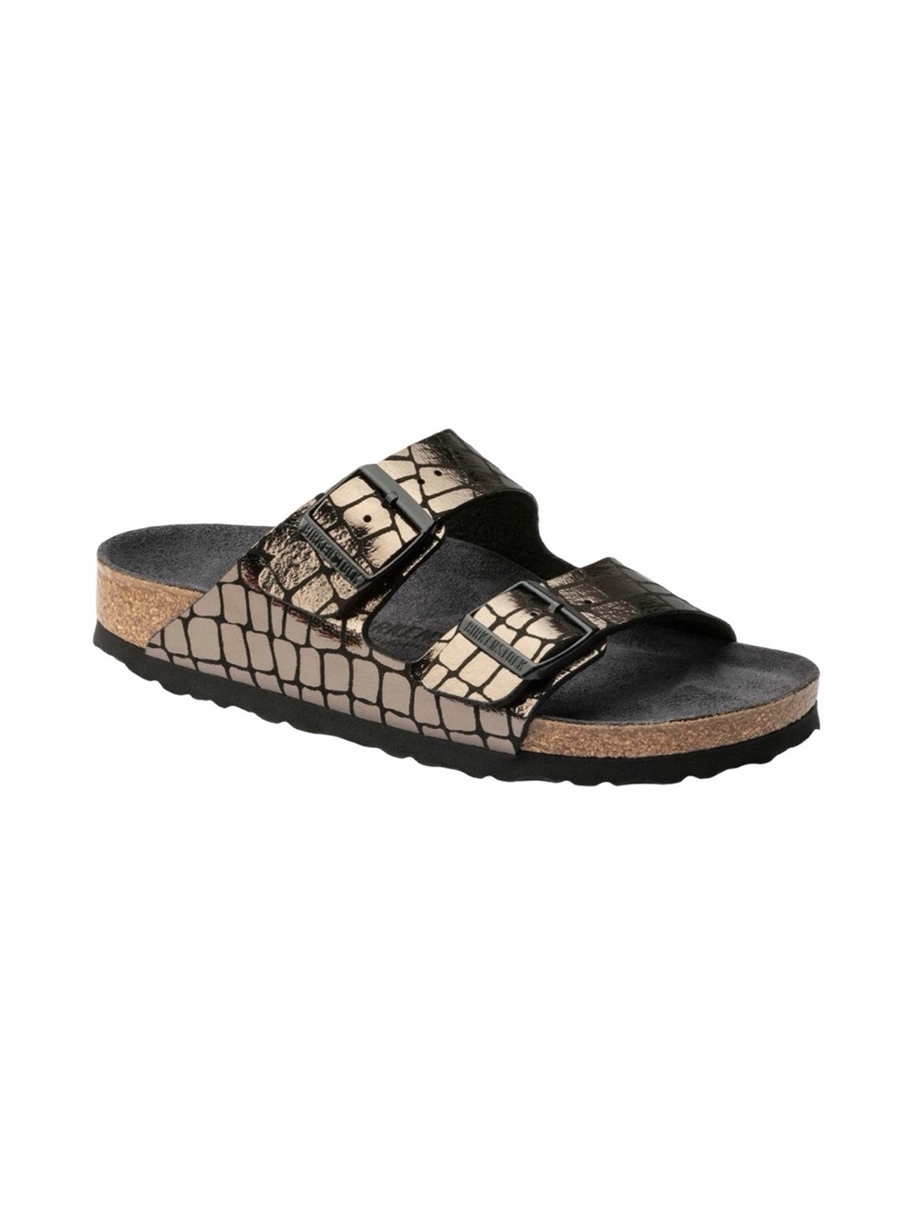 BIRKENSTOCK Arizona GATOR GLEAM Two-Strap Sandal - Metallic Black Croc Size 39
